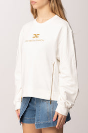 Elisabetta Franchi Bambina Felpa con Zip Diagonali e Logo Oro EFFE1740FF002.0045