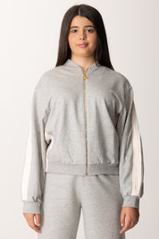 Elisabetta Franchi Bambina Felpa con Zip e Bande Logate GRIGIO MELANGE/QUARZO/AVORIO
