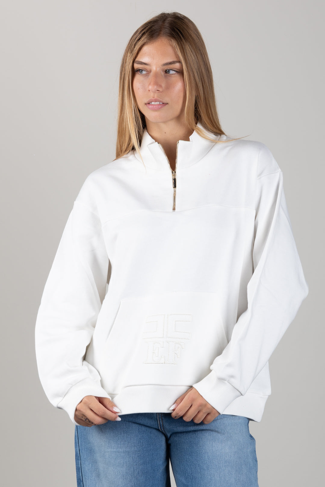 Elisabetta Franchi Bambina Felpa con Zipcorta e Logo Ricamato EFFE176CFF017.0067