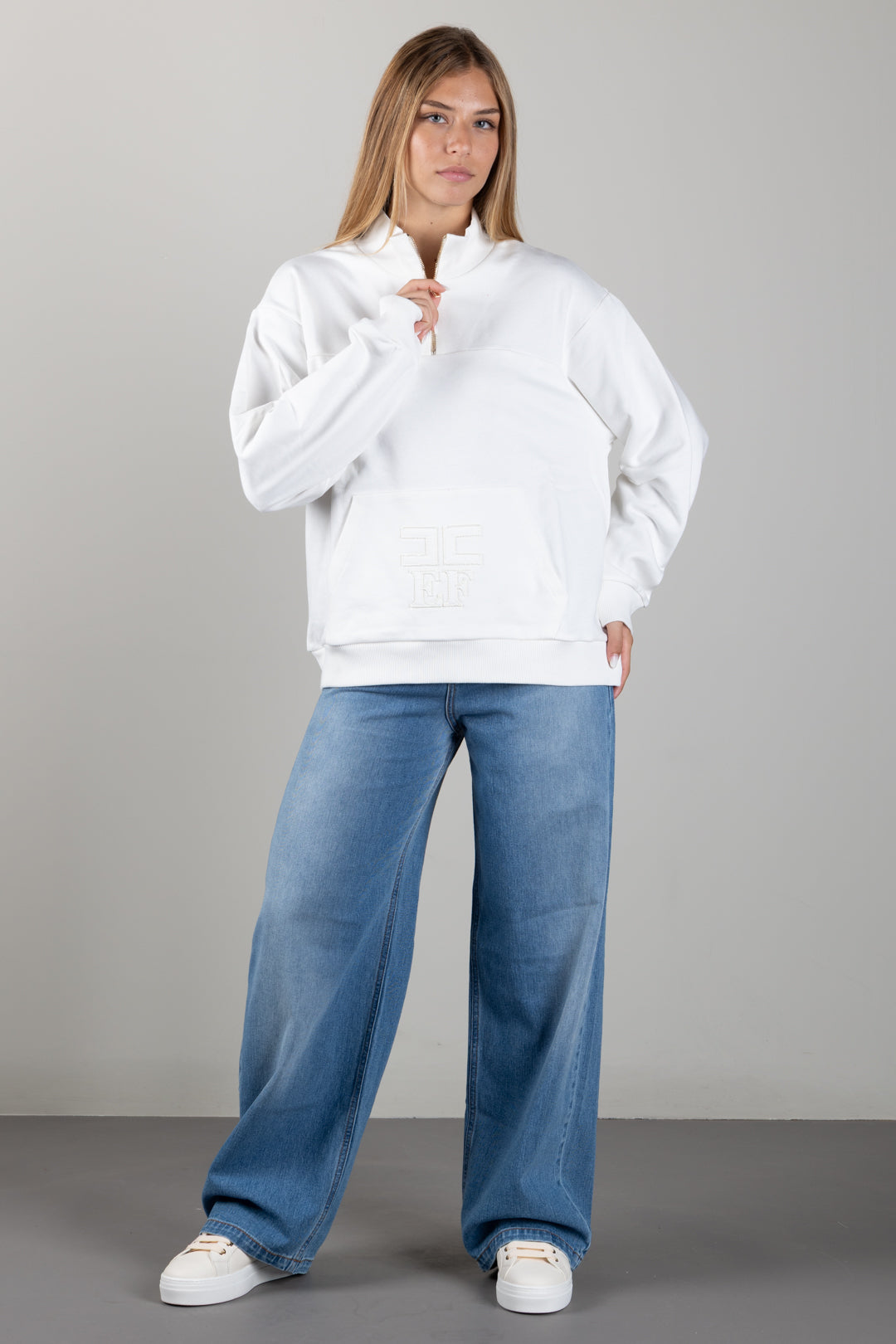 Elisabetta Franchi Bambina Felpa con Zipcorta e Logo Ricamato EFFE176CFF017.0067
