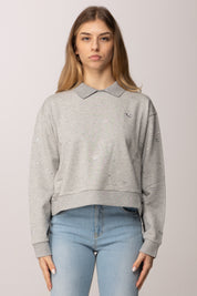 Elisabetta Franchi Bambina Felpa Corta con Colletto e Logo Strass EFFE1660FF002.5075