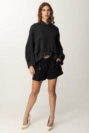 Pinko Felpa Cropped con Cappuccio e Dettaglio Arricciato 104967 A2HW NERO CAVIALE