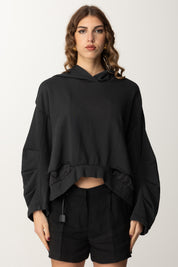 Pinko Felpa Cropped con Cappuccio e Dettaglio Arricciato 104967 A2HW NERO CAVIALE