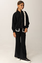 Elisabetta Franchi Bambina Felpa Full-zip con Banda Logata EFFE1550FF002 NERO/MILK/HONEY