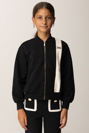 Elisabetta Franchi Bambina Felpa Full-zip con Banda Logata EFFE1550FF002 NERO/MILK/HONEY