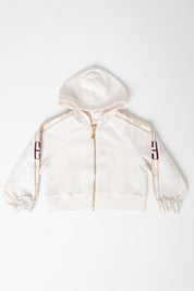 Elisabetta Franchi Bambina Felpa Full Zip con Cappuccio e Bande Logate EGFE0570FF002 MILK/HONEY-MILK-CHERRY