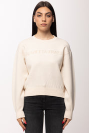 Elisabetta Franchi Felpa Girocollo con Logo Ricamato MK70Q61E2 BURRO