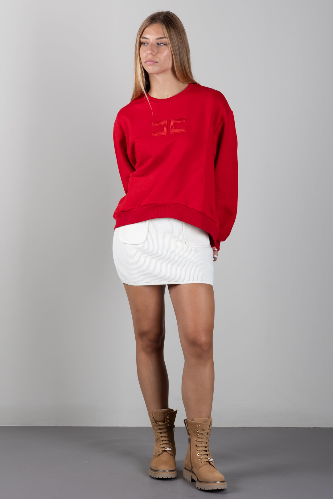 Elisabetta Franchi Bambina Felpa Girocollo con Patch Logo EFFE185CFF017.3028