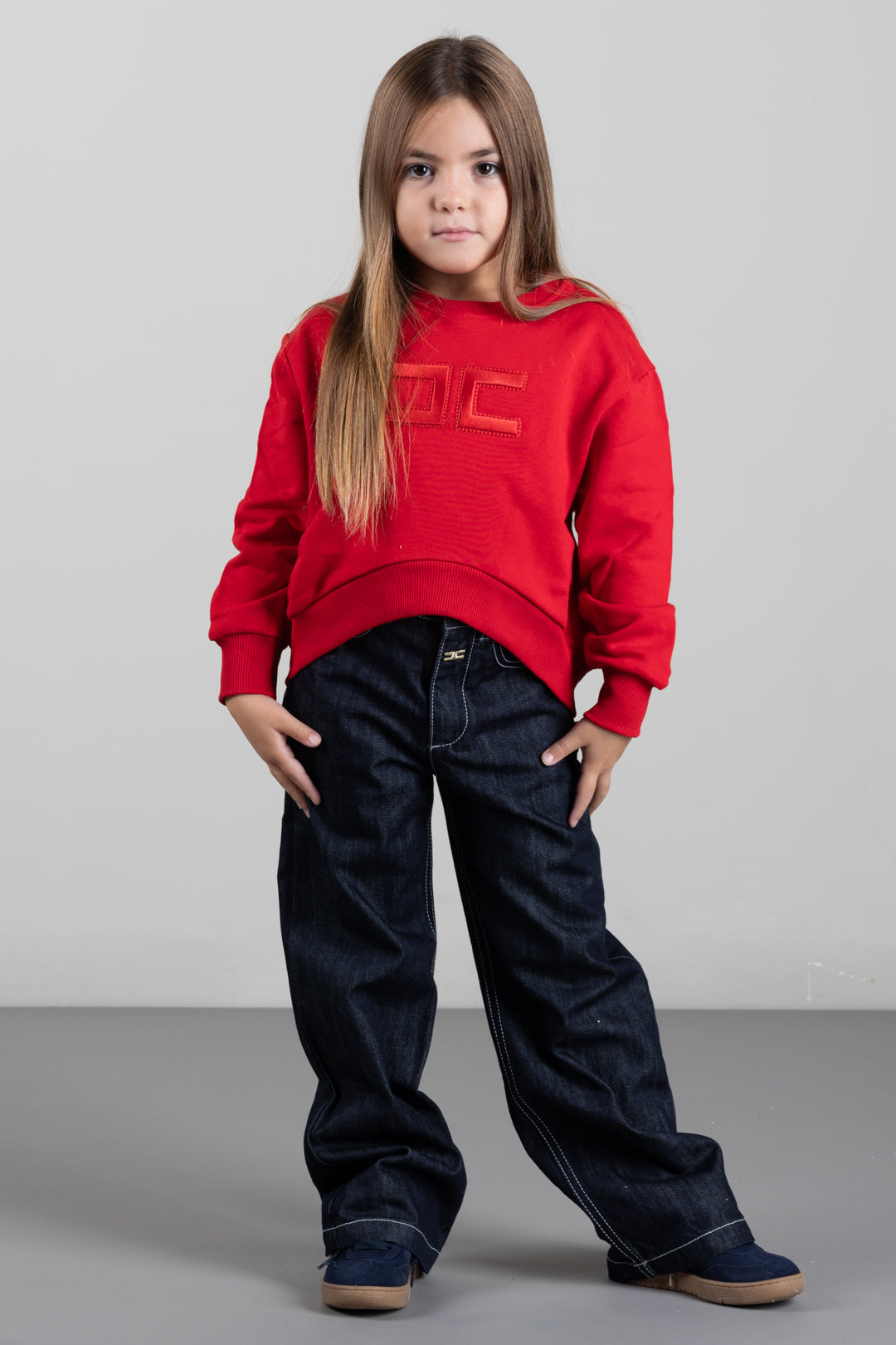 Elisabetta Franchi Bambina Felpa Girocollo con Patch Logo EFFE185CFF017.3028