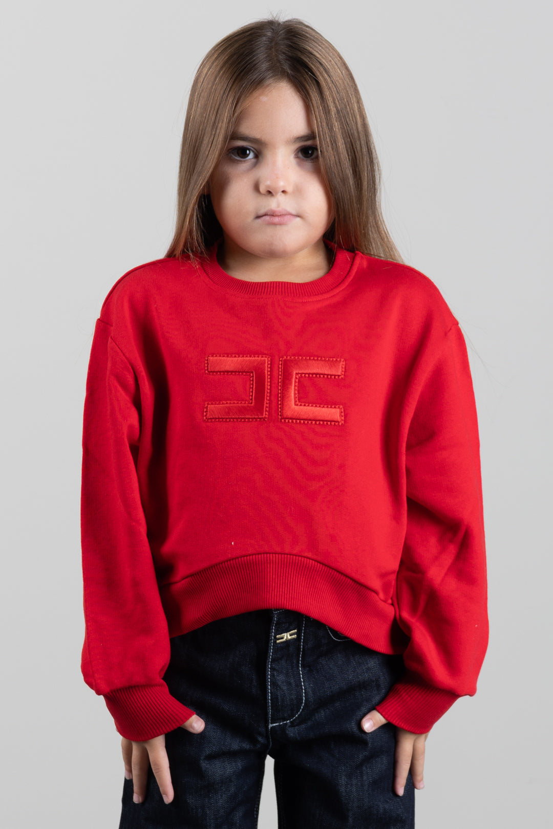 Elisabetta Franchi Bambina Felpa Girocollo con Patch Logo EFFE185CFF017.3028