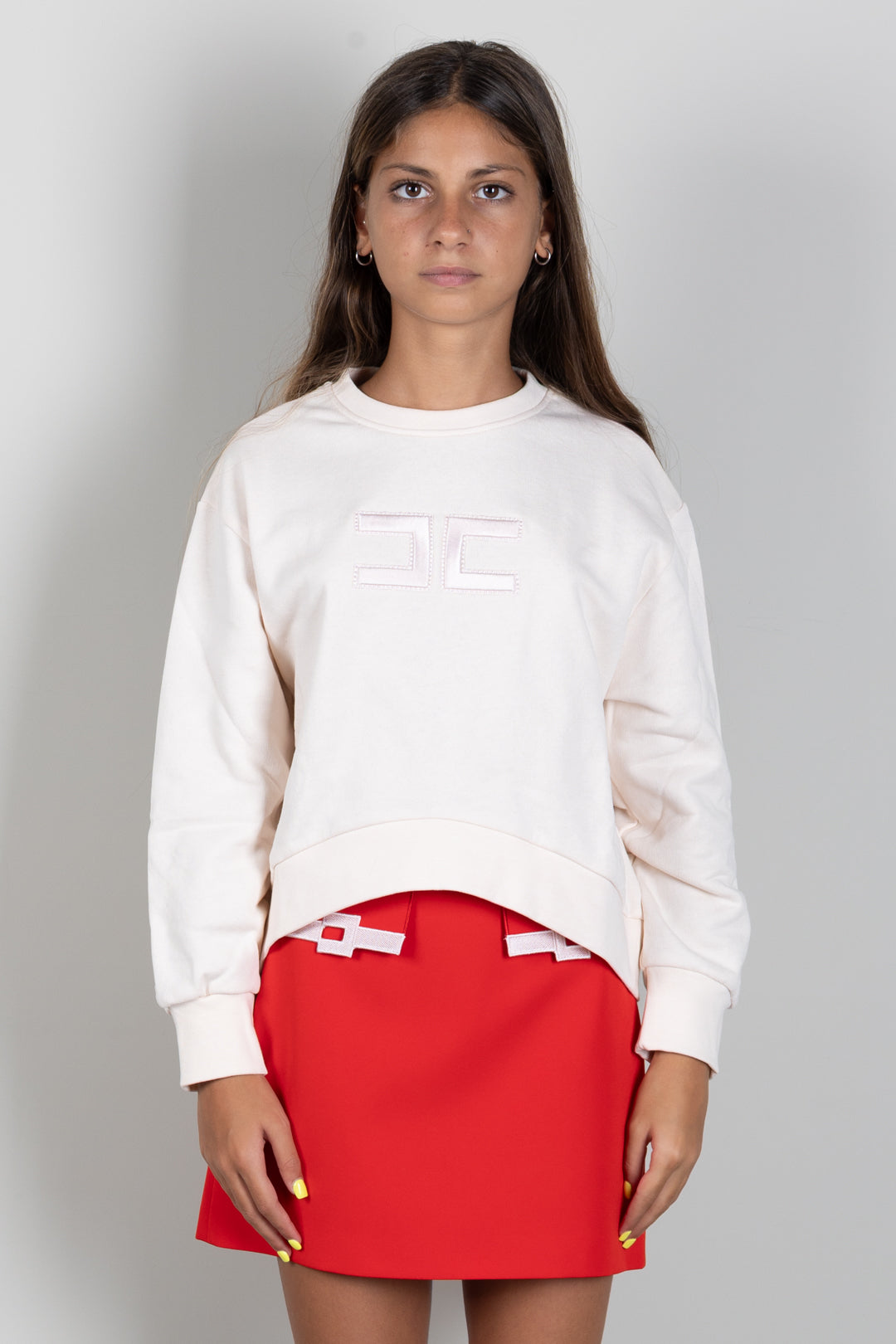 Elisabetta Franchi Bambina Felpa Girocollo con Patch Logo EFFE185CFF017.C063