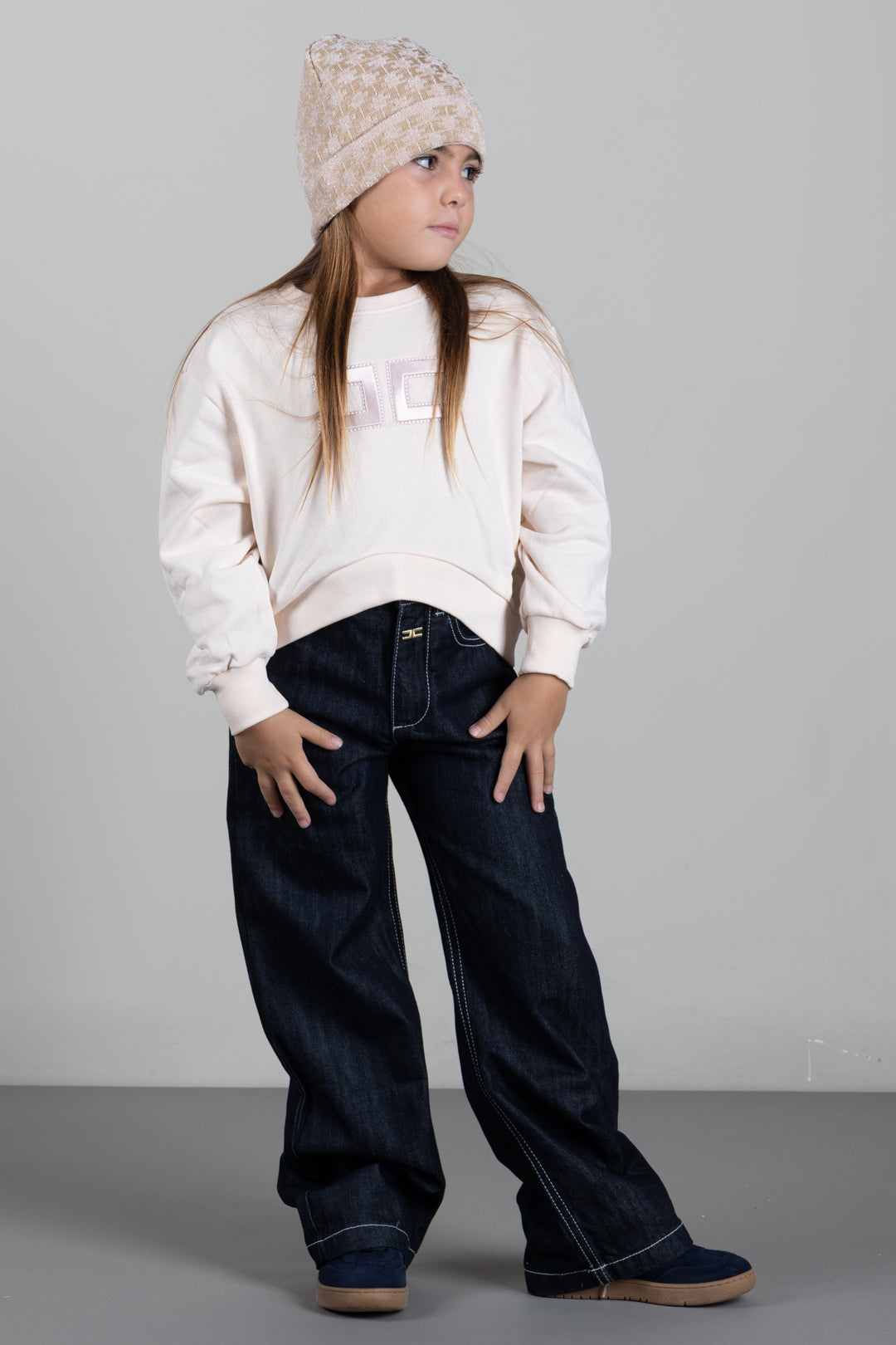 Elisabetta Franchi Bambina Felpa Girocollo con Patch Logo EFFE185CFF017.C063