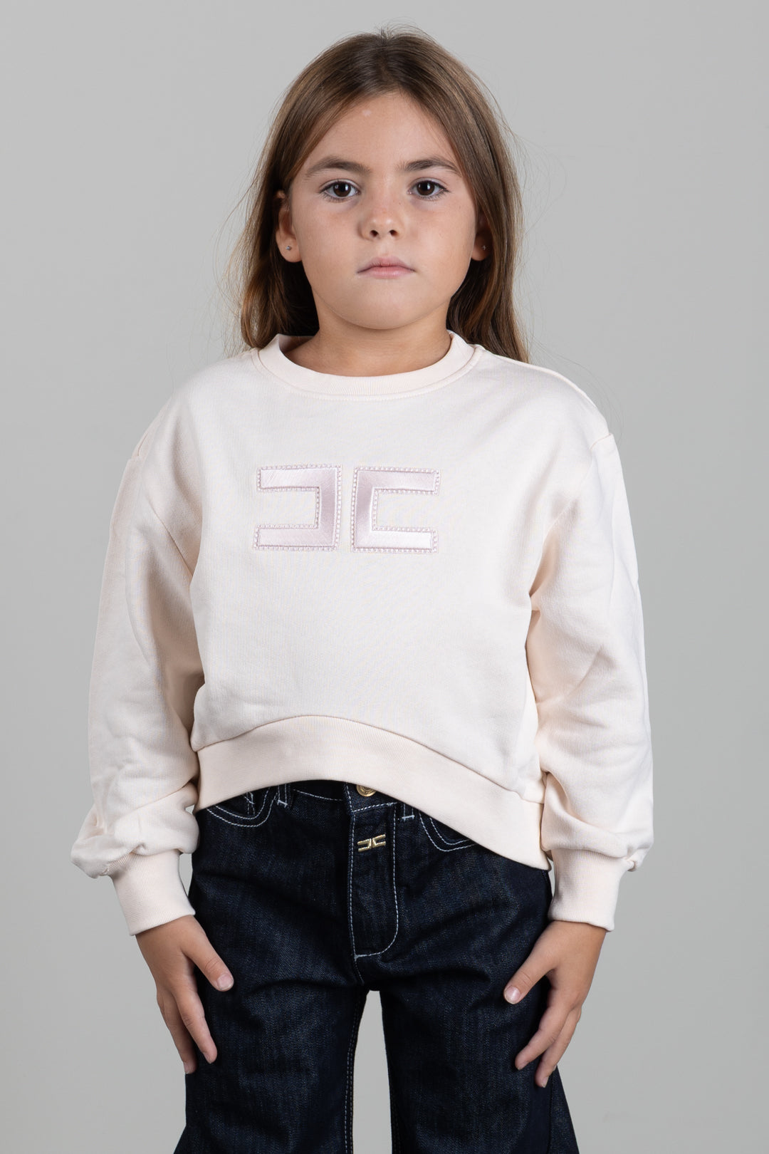 Elisabetta Franchi Bambina Felpa Girocollo con Patch Logo EFFE185CFF017.C063