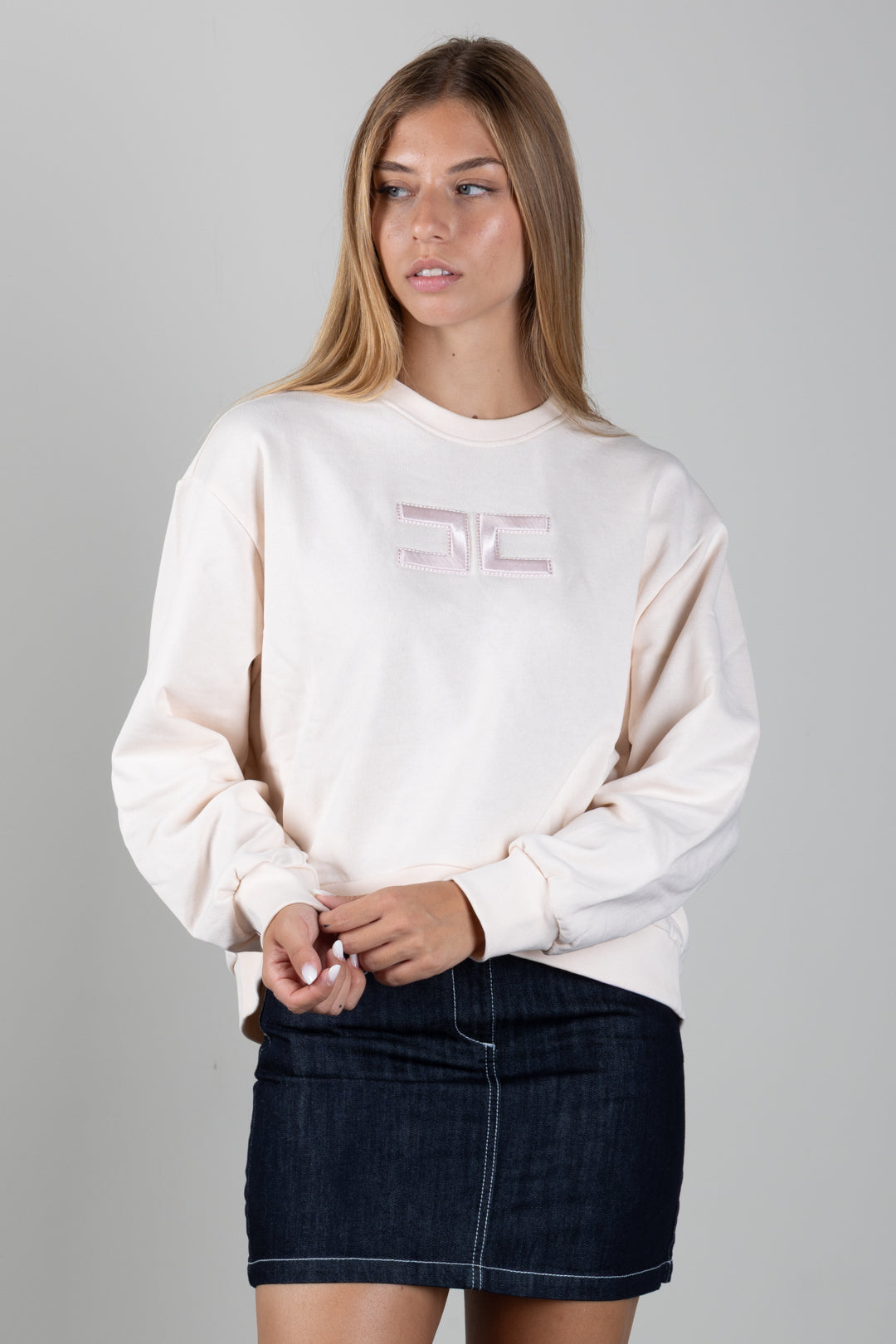 Elisabetta Franchi Bambina Felpa Girocollo con Patch Logo EFFE185CFF017.C063