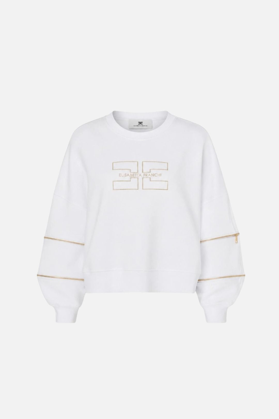 Elisabetta Franchi Felpa Girocollo In Cotone con Logo a Contrasto MD05P66E2 GESSO