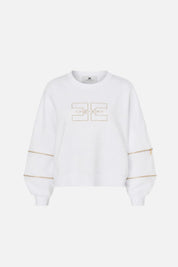 Elisabetta Franchi Felpa Girocollo In Cotone con Logo a Contrasto MD05P66E2 GESSO