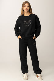 Pinko Felpa In Cotone con Logo Love Birds Ricamato NERO LIMOUSINE