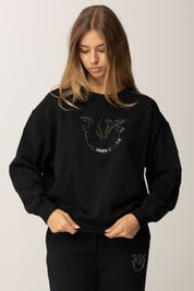 Pinko Felpa In Cotone con Logo Love Birds Ricamato NERO LIMOUSINE