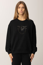 Pinko Felpa In Cotone con Logo Love Birds Ricamato NERO LIMOUSINE