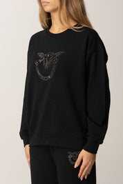 Pinko Felpa In Cotone con Logo Love Birds Ricamato NERO LIMOUSINE