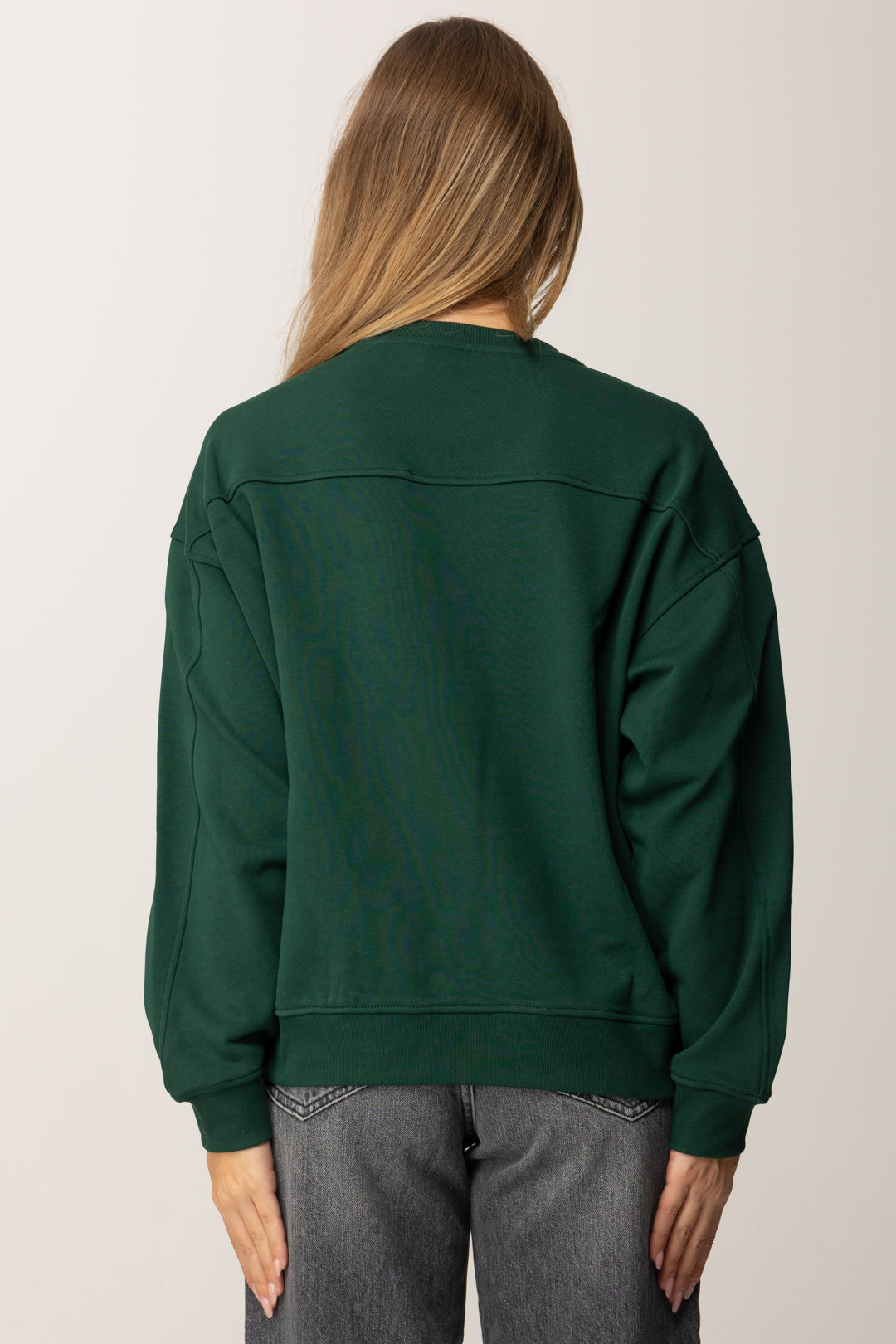 Pinko Felpa In Cotone con Logo Love Birds Ricamato VERDE VENA