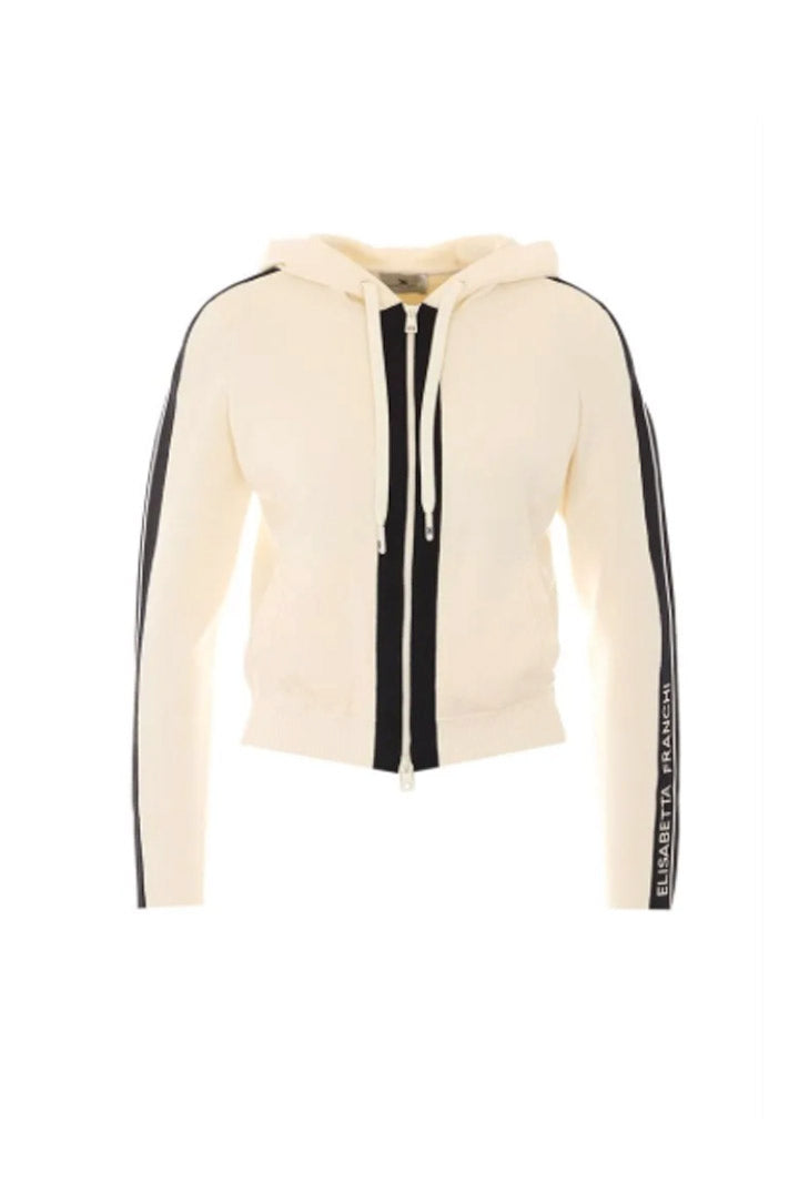 Elisabetta Franchi Felpa In Maglia Bicolore con Cappuccio e Logo MK15S66E2 BURRO/NERO