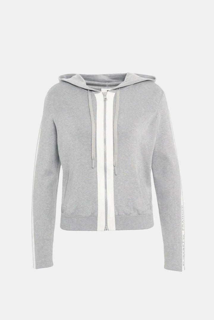 Elisabetta Franchi Felpa In Maglia Bicolore con Cappuccio e Logo MK15S66E2 GRIGIO MELANGE/AVORI