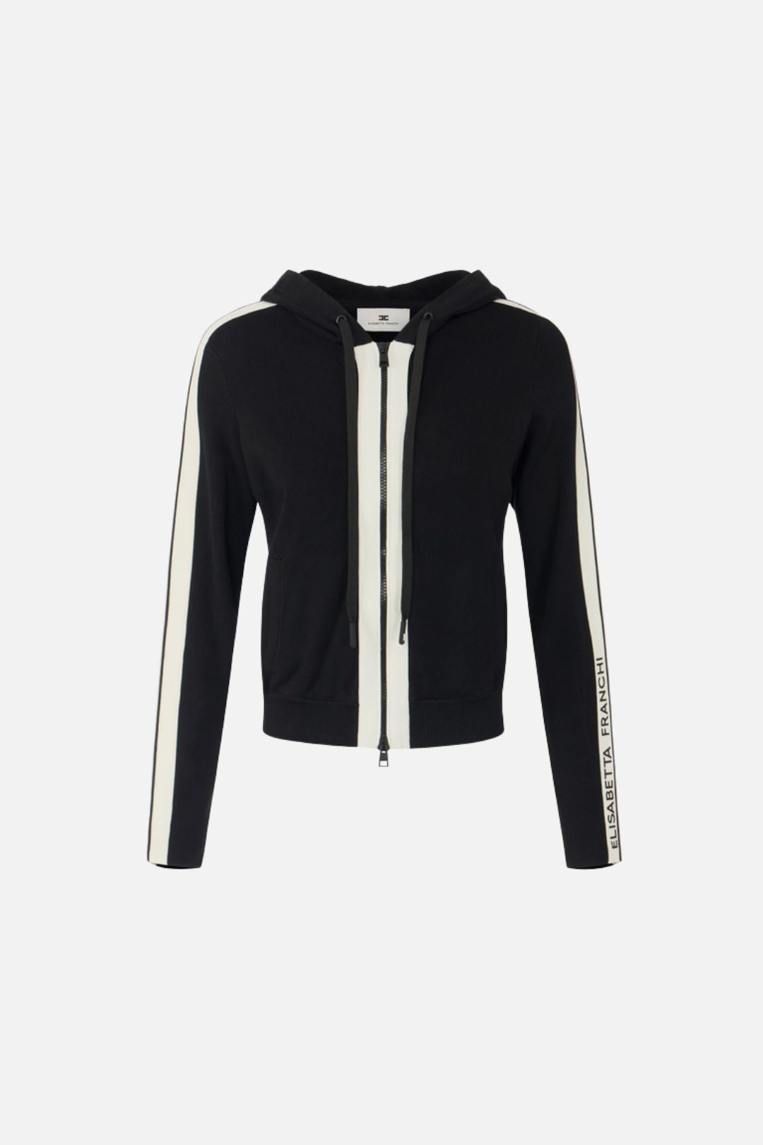 Elisabetta Franchi Felpa In Maglia Bicolore con Cappuccio e Logo MK15S66E2 NERO/BURRO