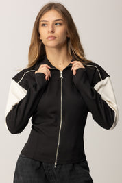 Patrizia Pepe Felpa Racing Color Block con Zip 2M4508 A664 NERO