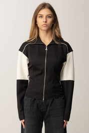 Patrizia Pepe Felpa Racing Color Block con Zip 2M4508 A664 NERO
