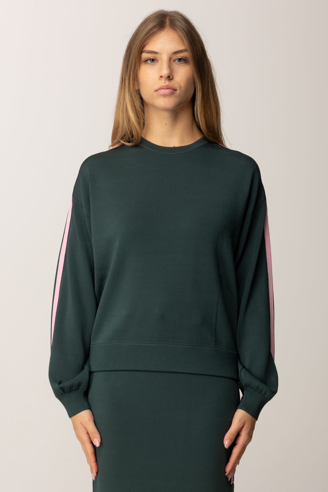 Pinko Felpa Sportiva In Piquet Tecnico con Bande Laterali VERDE CRISALIDE