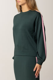 Pinko Felpa Sportiva In Piquet Tecnico con Bande Laterali VERDE CRISALIDE