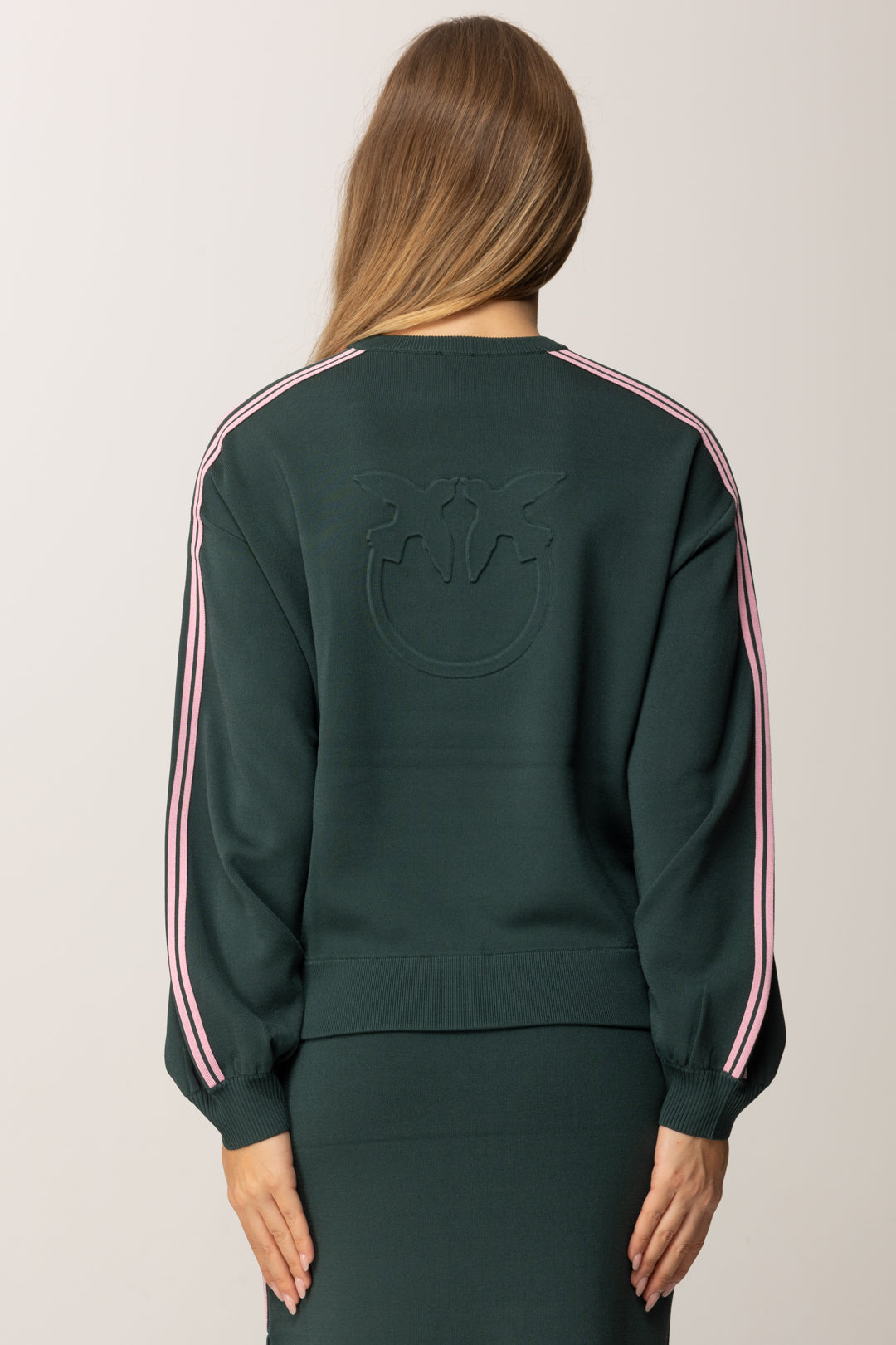 Pinko Felpa Sportiva In Piquet Tecnico con Bande Laterali VERDE CRISALIDE