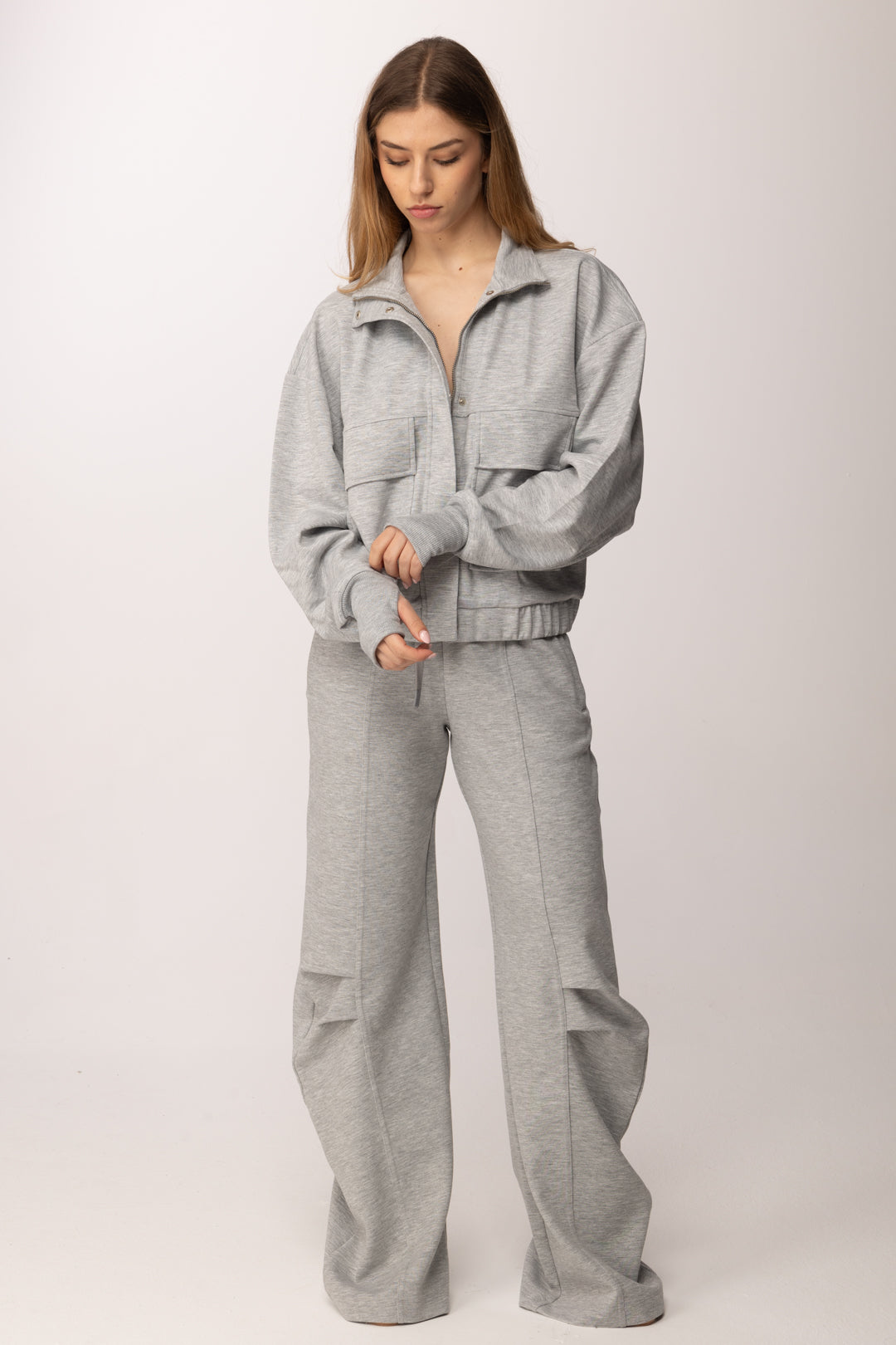 Patrizia Pepe Felpa Zip con Tasche e Coulisse 8M1795 J391 GRIGIO MELANGE