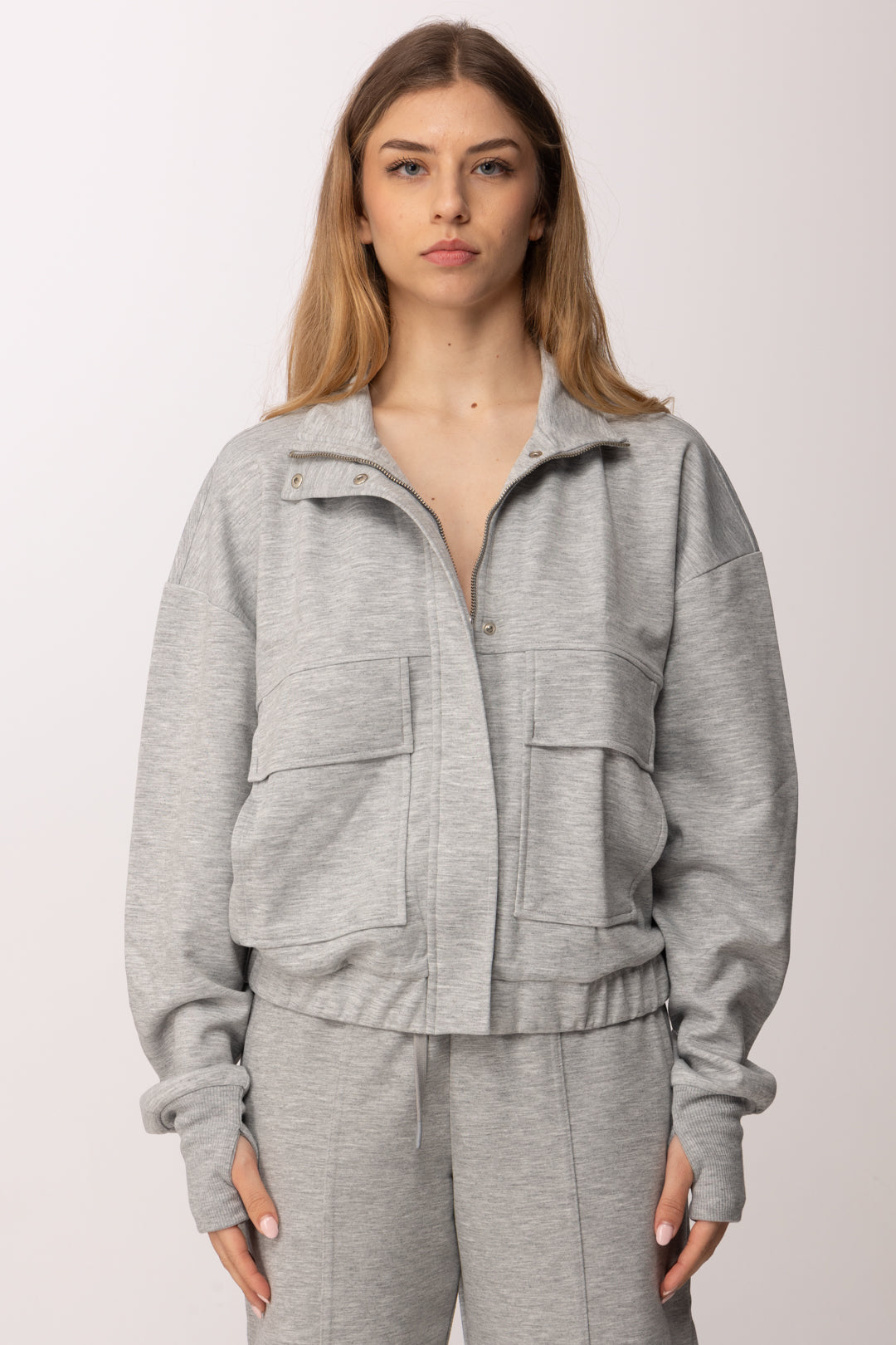 Patrizia Pepe Felpa Zip con Tasche e Coulisse 8M1795 J391 GRIGIO MELANGE