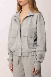 Patrizia Pepe Felpa Zip con Tasche e Coulisse 8M1795 J391 GRIGIO MELANGE