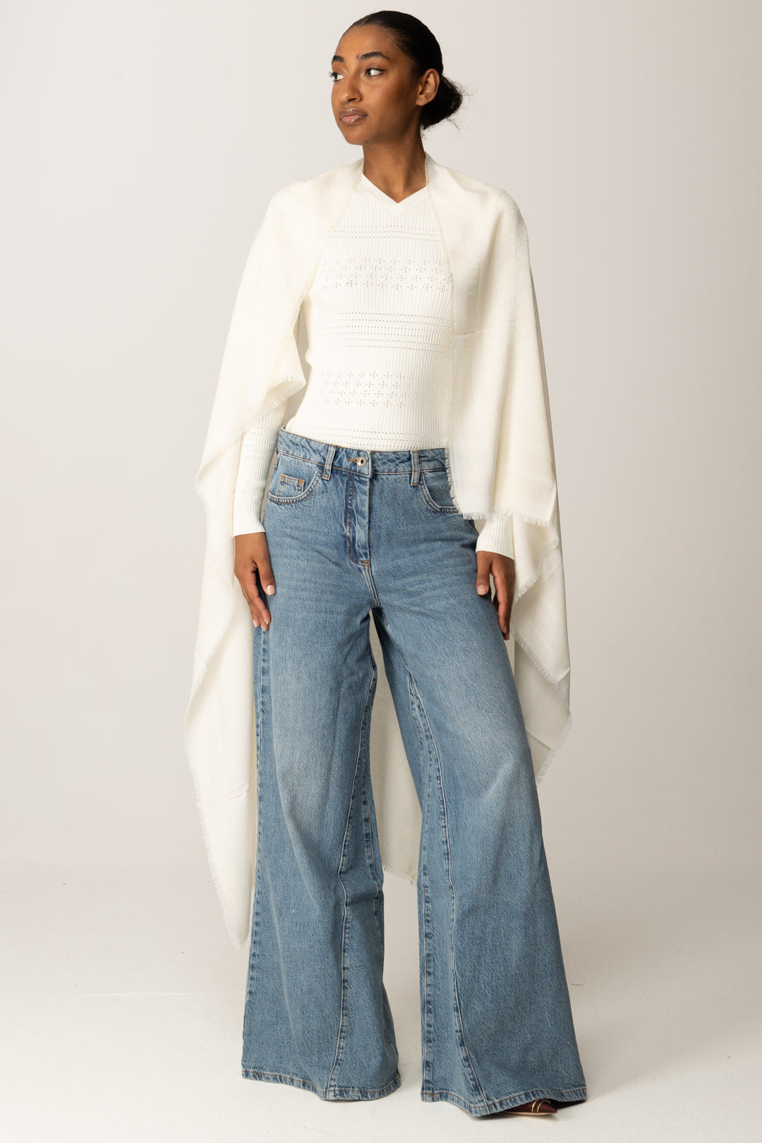 Twin-set Foulard In Tessuto con Motivo Sfrangiato 252TA4230 PARCHMENT