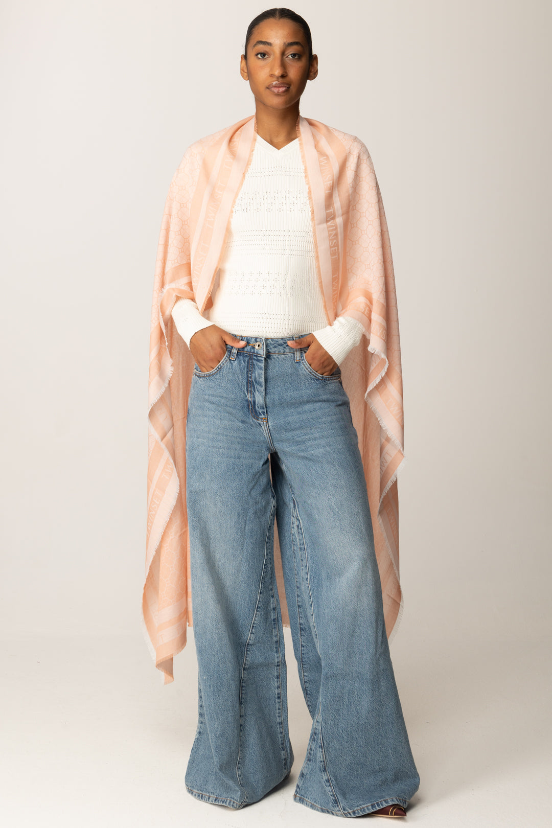 Twin-set Foulard In Tessuto con Motivo Sfrangiato 252TA4230 PEONIA