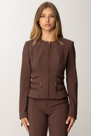 Elisabetta Franchi Giacca Aderente In Doppio Crepe con Zip GI17356E2 COFFEE