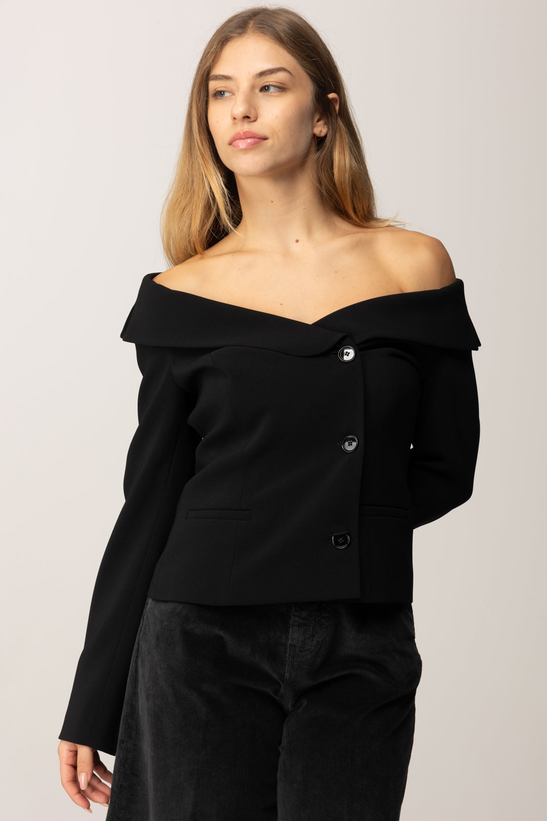Pinko Giacca Aderente Off Shoulder NERO LIMOUSINE