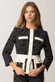 Elisabetta Franchi Giacca Bicolor con Pattern Logo GIS0156E2 NERO/MILK