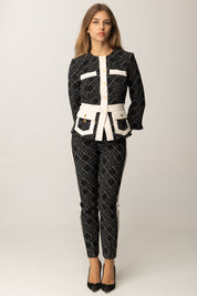 Elisabetta Franchi Giacca Bicolor con Pattern Logo GIS0156E2 NERO/MILK