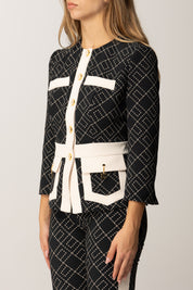 Elisabetta Franchi Giacca Bicolor con Pattern Logo GIS0156E2 NERO/MILK