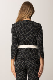Elisabetta Franchi Giacca Bicolor con Pattern Logo GIS0156E2 NERO/MILK