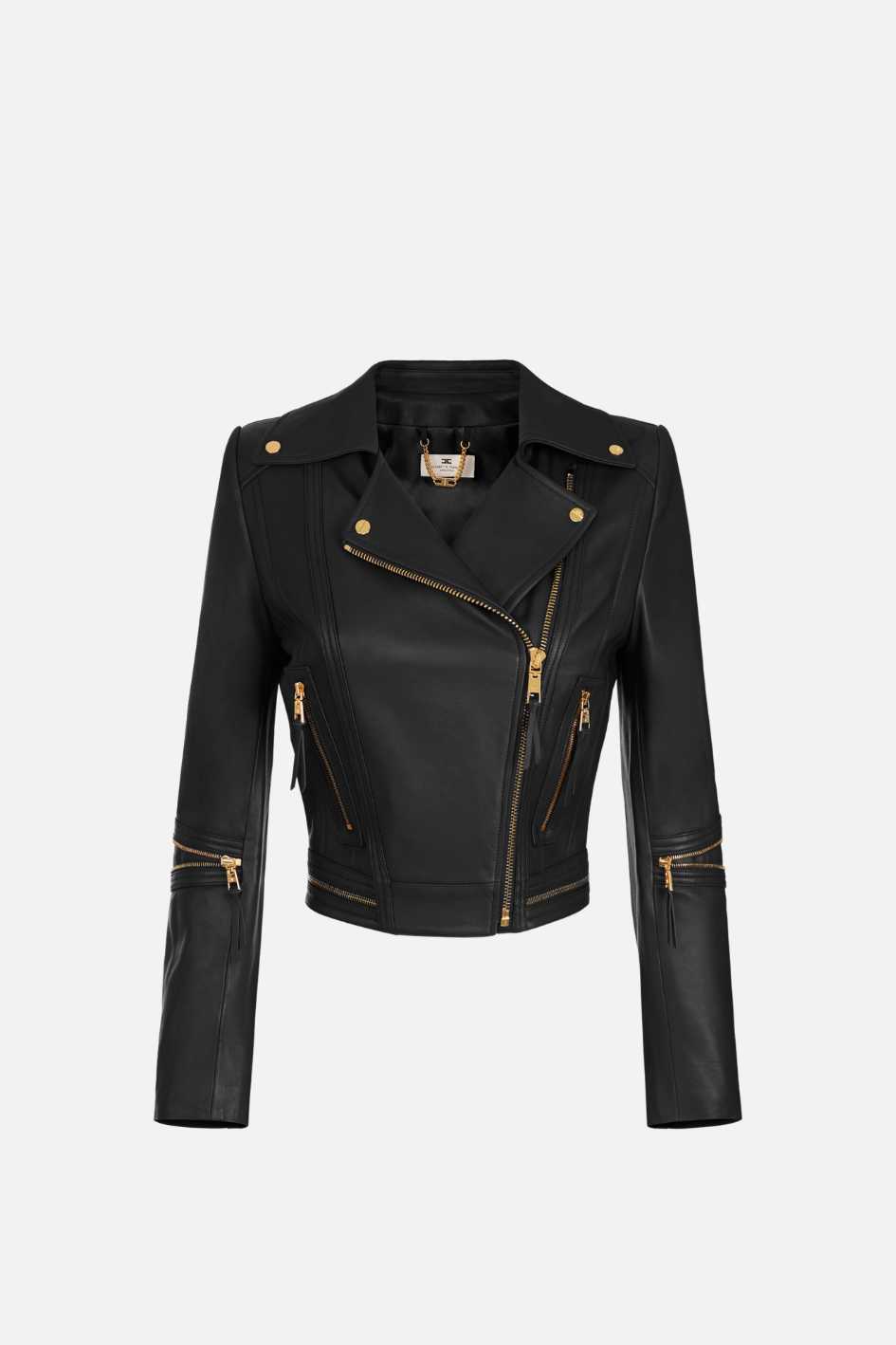 Elisabetta Franchi Giacca Biker In Pelle Chiusura Laterale GD01Z66E2 NERO