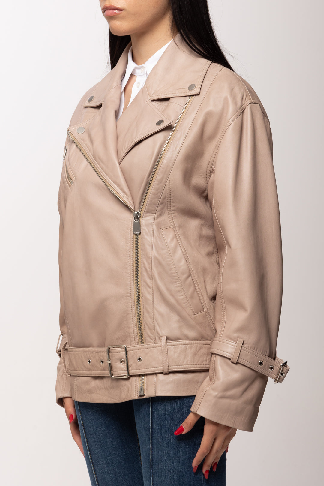 Pinko Giacca Biker In Pelle con Cintura 106231 A31X I31