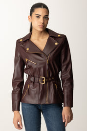 Elisabetta Franchi Giacca Biker In Pelle con Cintura GD50Z56E2 MERLOT