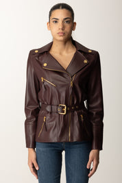 Elisabetta Franchi Giacca Biker In Pelle con Cintura GD50Z56E2 MERLOT