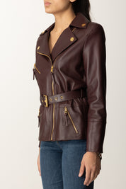Elisabetta Franchi Giacca Biker In Pelle con Cintura GD50Z56E2 MERLOT
