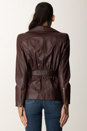 Elisabetta Franchi Giacca Biker In Pelle con Cintura GD50Z56E2 MERLOT